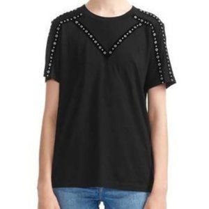 Maje Black Studded Short Sleeve Top